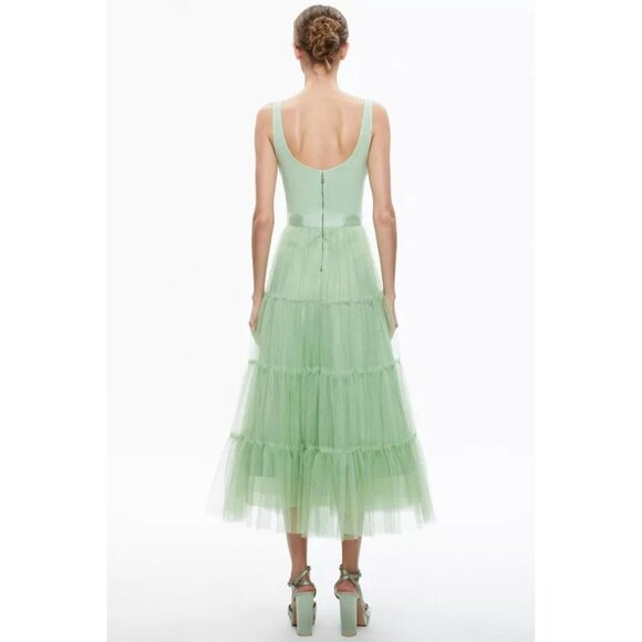 Alice + Olivia Chara Pistachio Green Tulle Midi Dress 8 - Picture 3 of 16